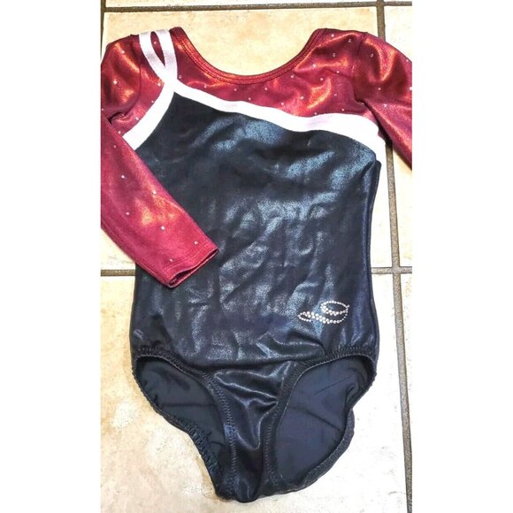 DREAMLIGHT Long Sleeve Gymnastics Leotard Child Size 6x-7 Red Black Sequins - Picture 2 of 7